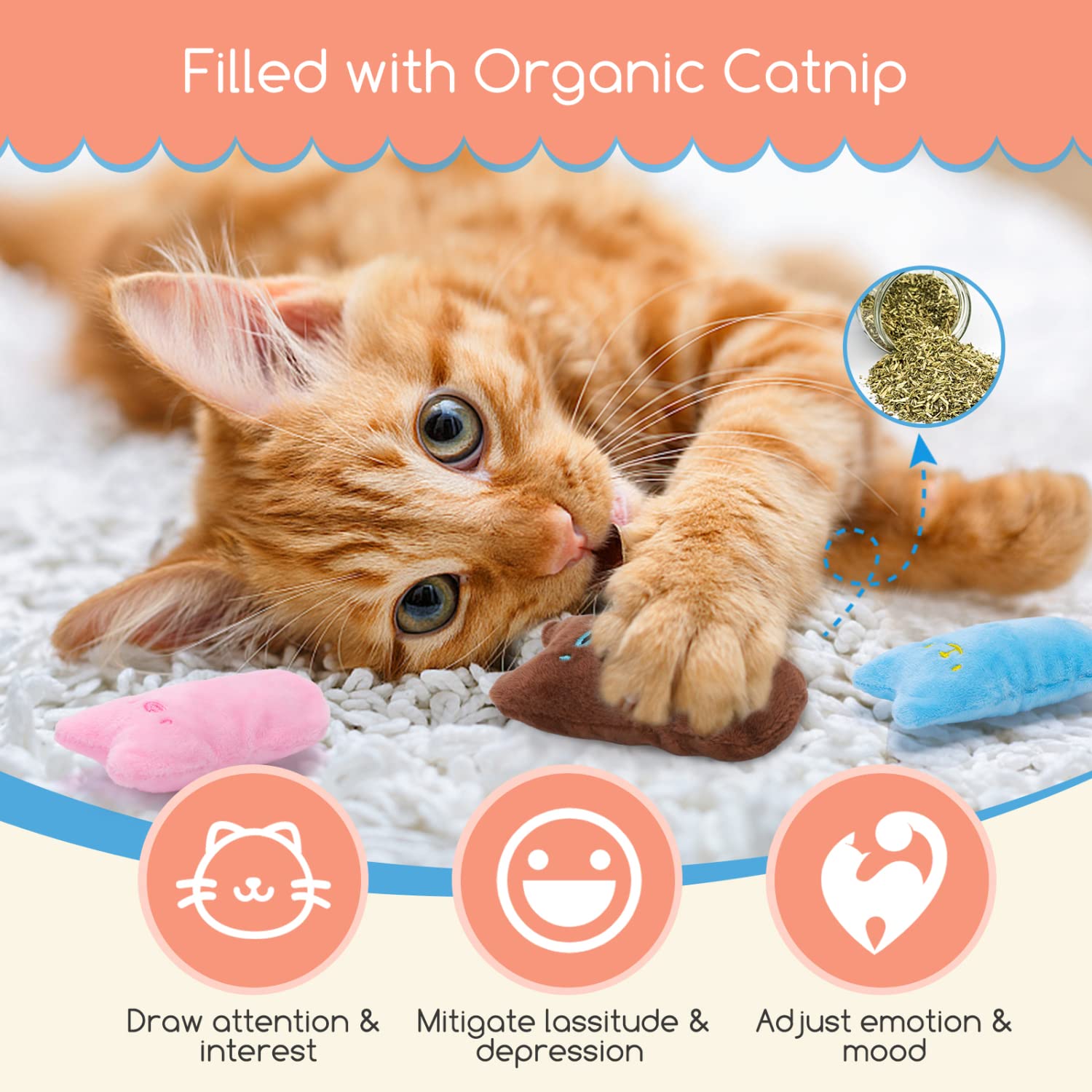 Nobleza Kitten Toys For Indoor Cats, 4 Pack Catnip Cat Teething Chew Toys With Crinkle Paper, Soft Plush Interactive Toy Funny C